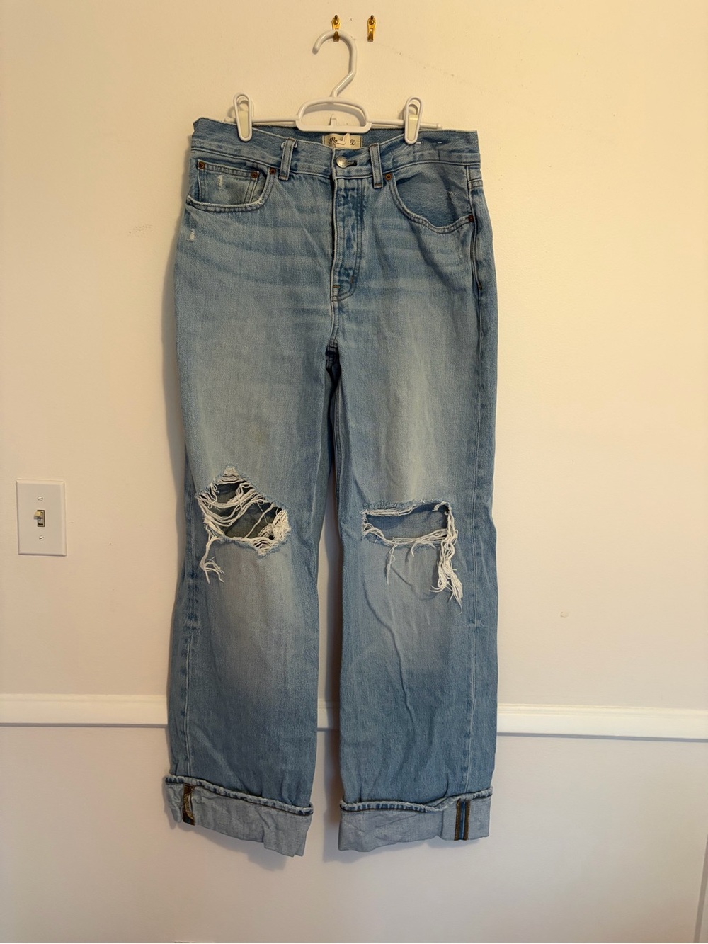 Madewell Light Blue Distressed Wide-Leg Jeans